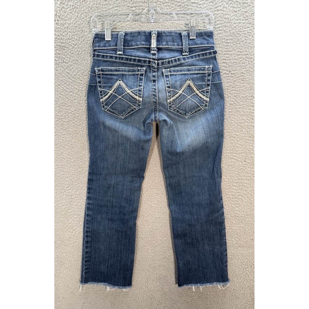 Ariat Jeans Womens 25R Blue REAL Icon Straight Thick Stitch Raw Hem Western *